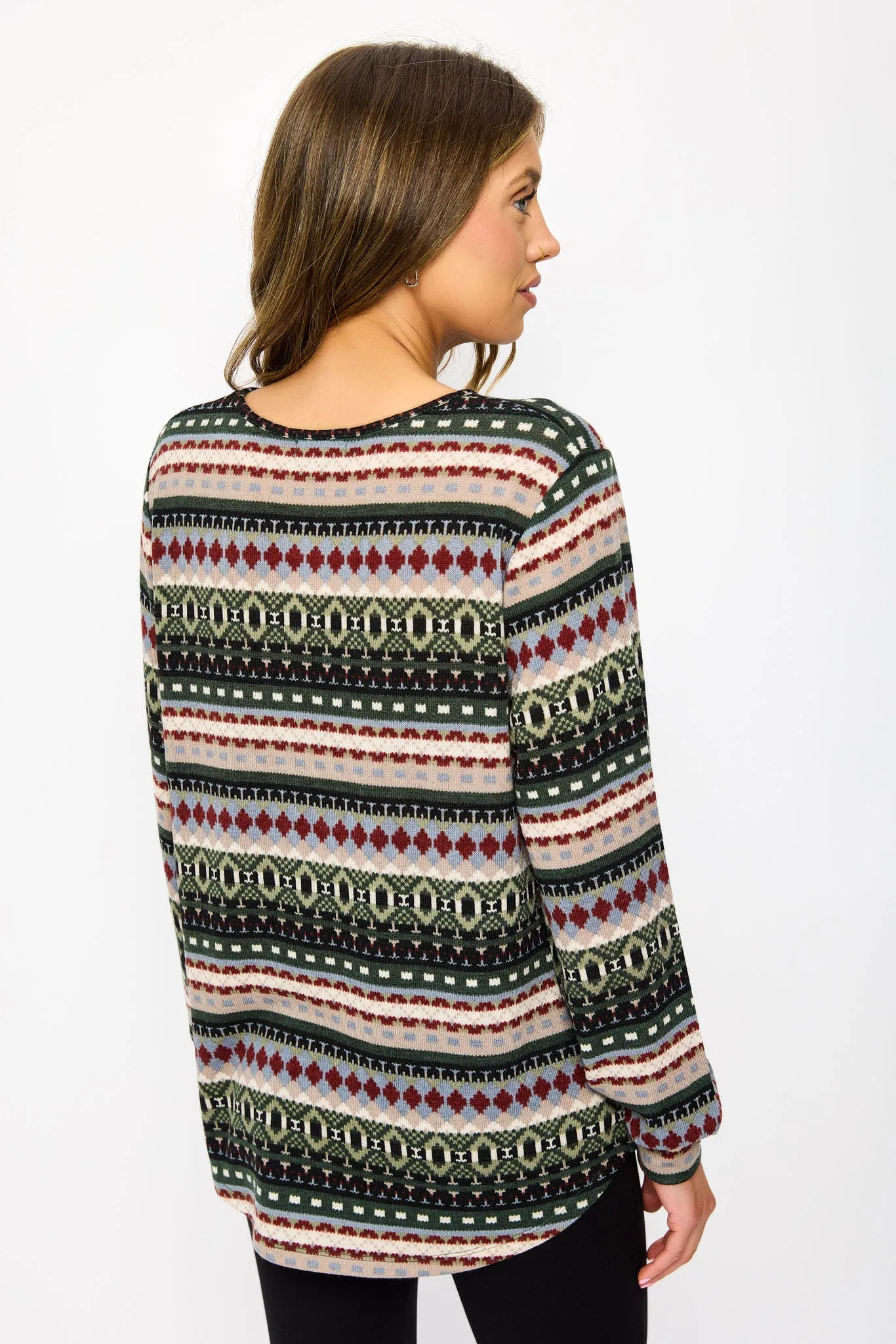 Fair Isle Hacci Crew-Neck Balloon Sleeve Sweater with Shirttail Hem sold by Eclipse product image thumbnail 2