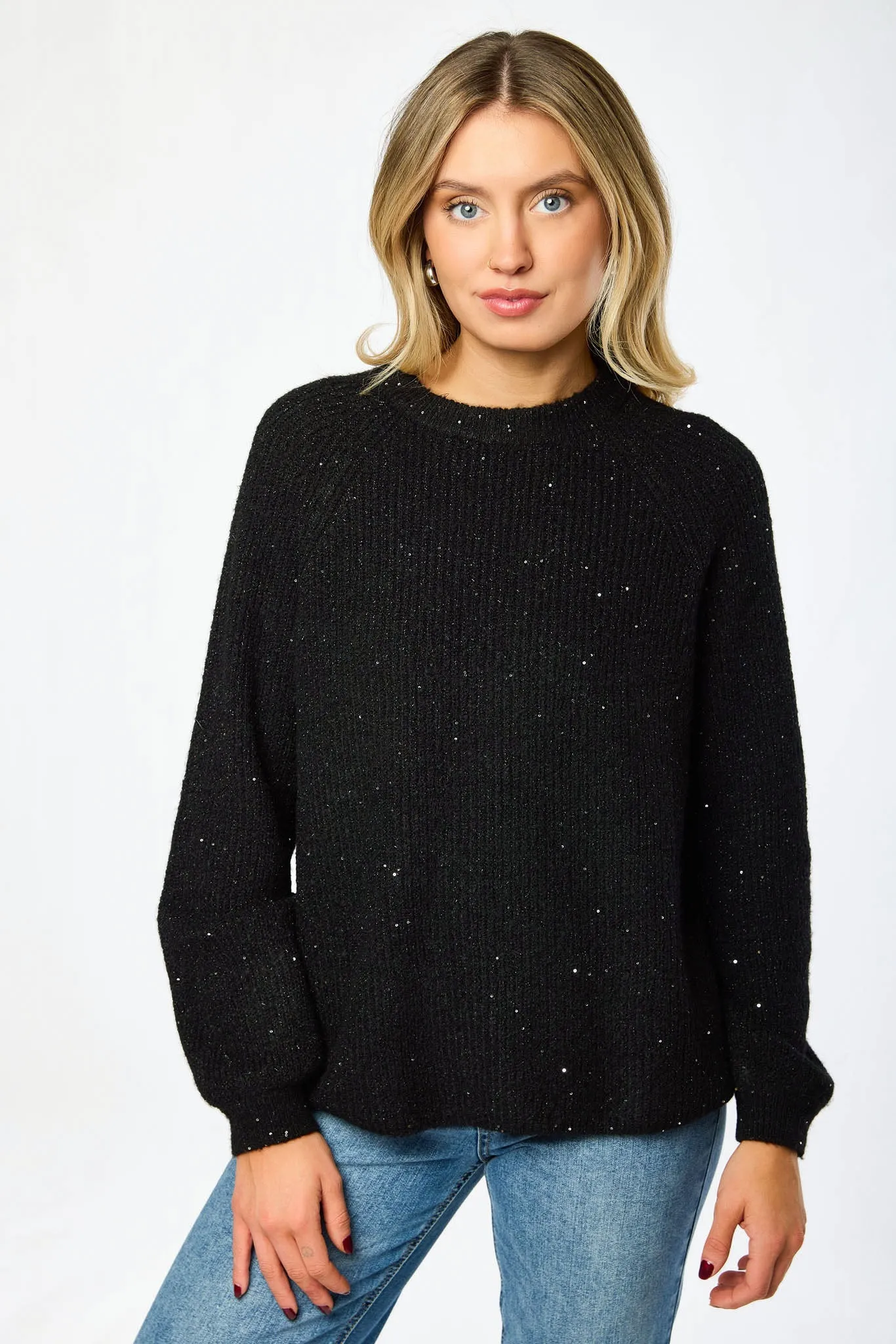 Sequin Crew-Neck Balloon-Sleeve Sweater sold by Eclipse