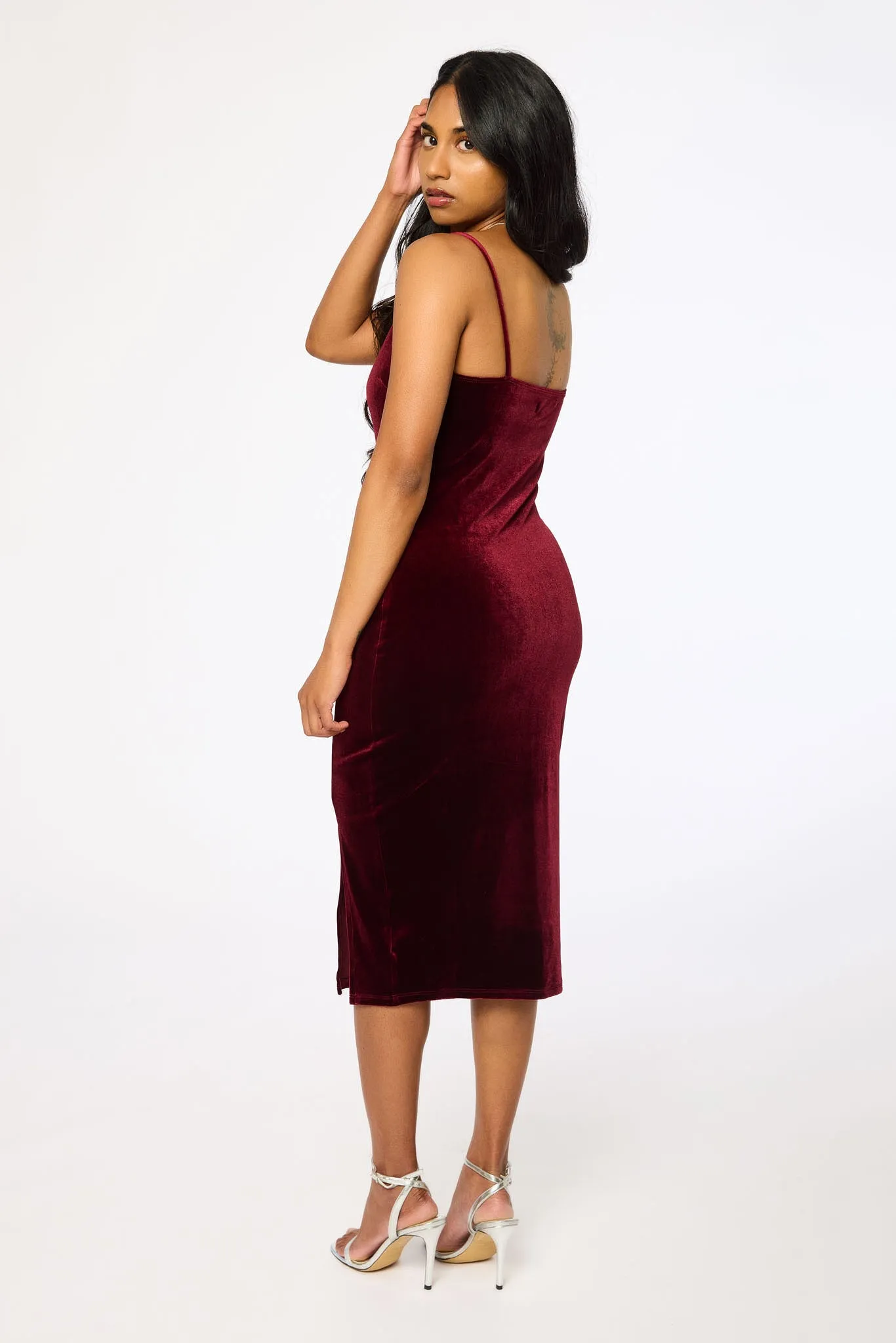 Velvet Spaghetti-Strap Midi Dress with Side Slit sold by Eclipse product image thumbnail 5