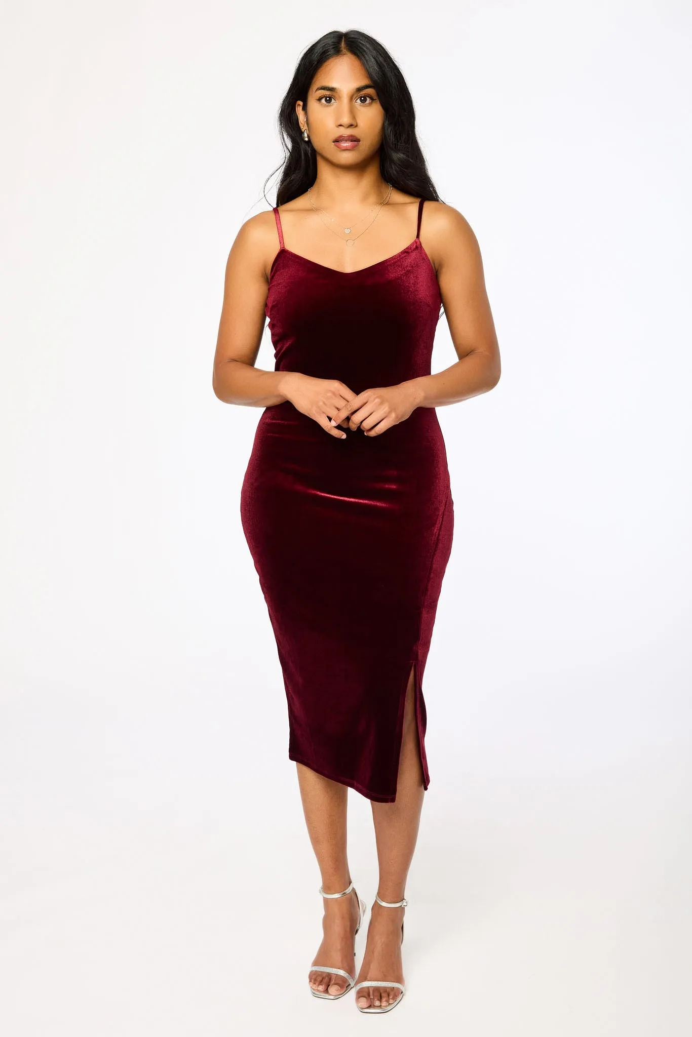 Velvet Spaghetti-Strap Midi Dress with Side Slit sold by Eclipse product image thumbnail 4