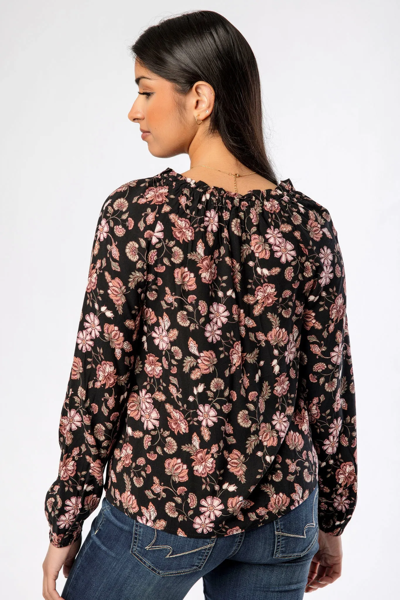 Floral V-Neck Long Sleeve Blouse with Tie Detail sold by Eclipse product image thumbnail 2