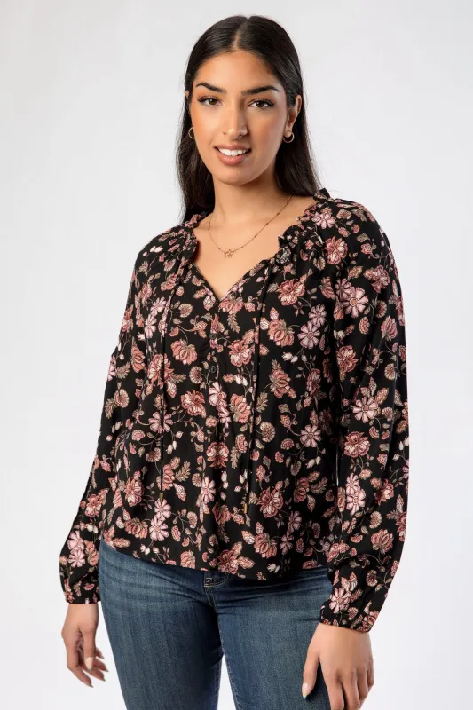 Floral V-Neck Long Sleeve Blouse with Tie Detail sold by Eclipse