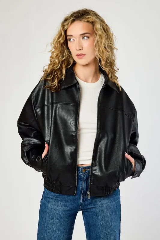 Ashley Oversized Vegan Leather Bomber Jacket sold by Eclipse