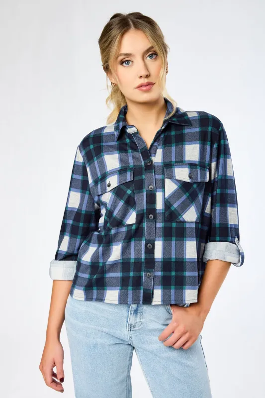 Plaid Cropped Button-Up Shirt with Chest Pockets sold by Eclipse