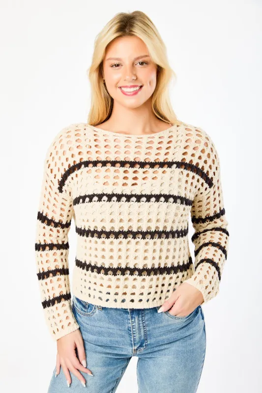 Openwork Stripe Long-Sleeve Sweater sold by Eclipse