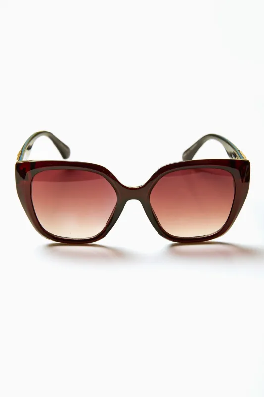 Gold-Trim Rectangular Cat-Eye Sunglasses sold by Eclipse