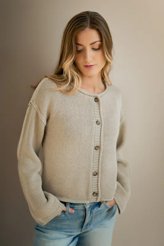 Roll-Edge Buttoned Long-Sleeve Cardigan sold by Eclipse