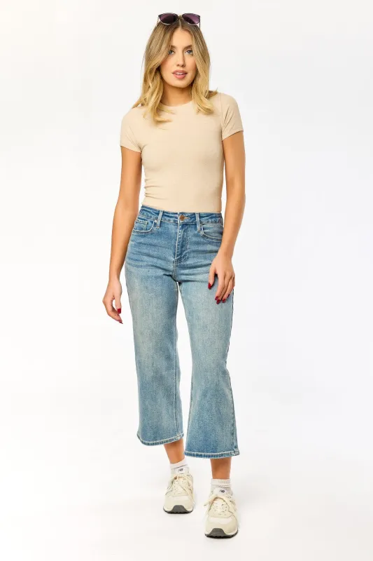 Tattoo Mid-Wash High-Rise Wide-Leg Cropped Jean sold by Eclipse