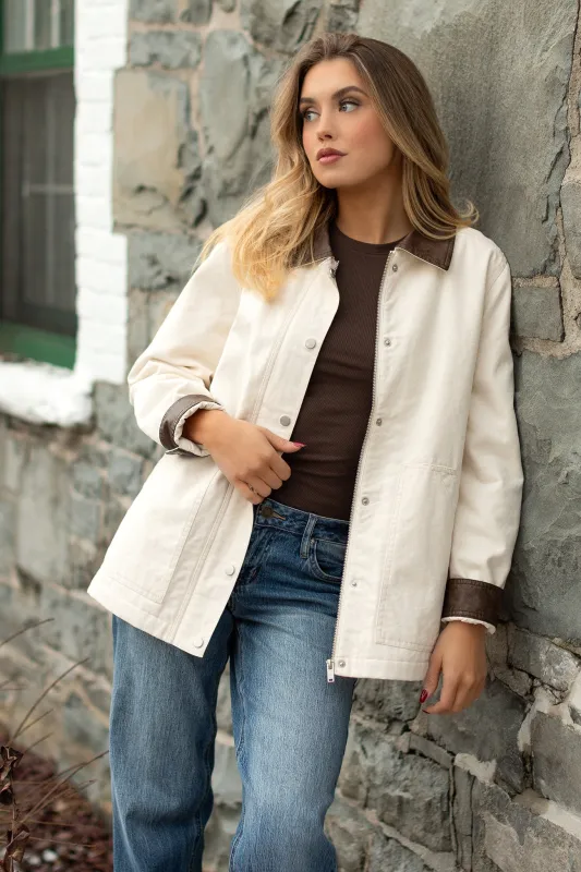Faux-Leather Collar Canvas Barn Jacket sold by Eclipse