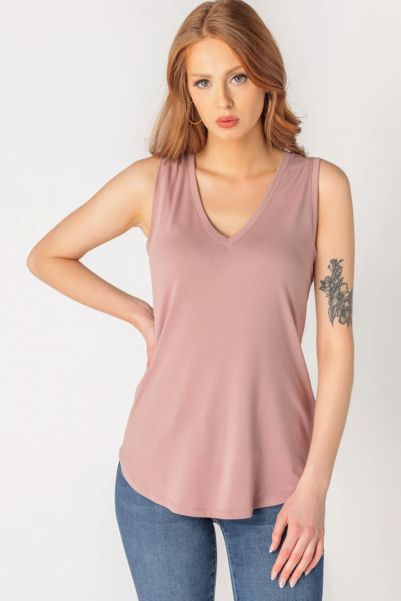 Sleeveless V-Neck Top with Shirttail Hem sold by Eclipse