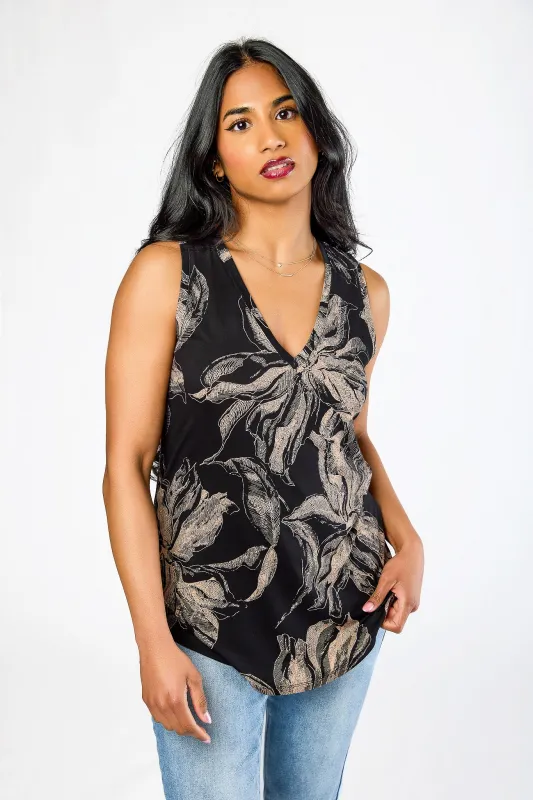 Brushed Floral V-Neck Sleeveless Top made by Eclipse
