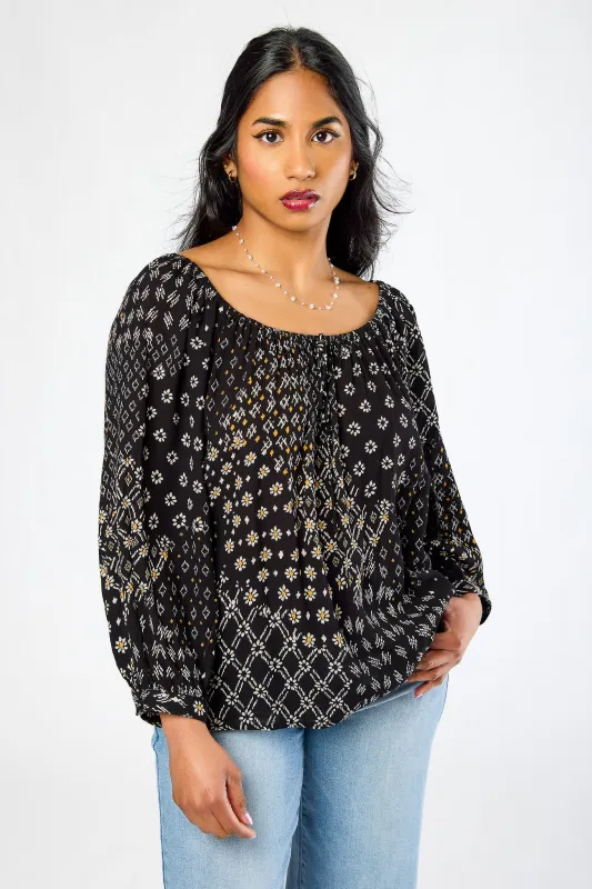 Rayon Gauze Boho 3/4 Sleeve Peasant Blouse sold by Eclipse