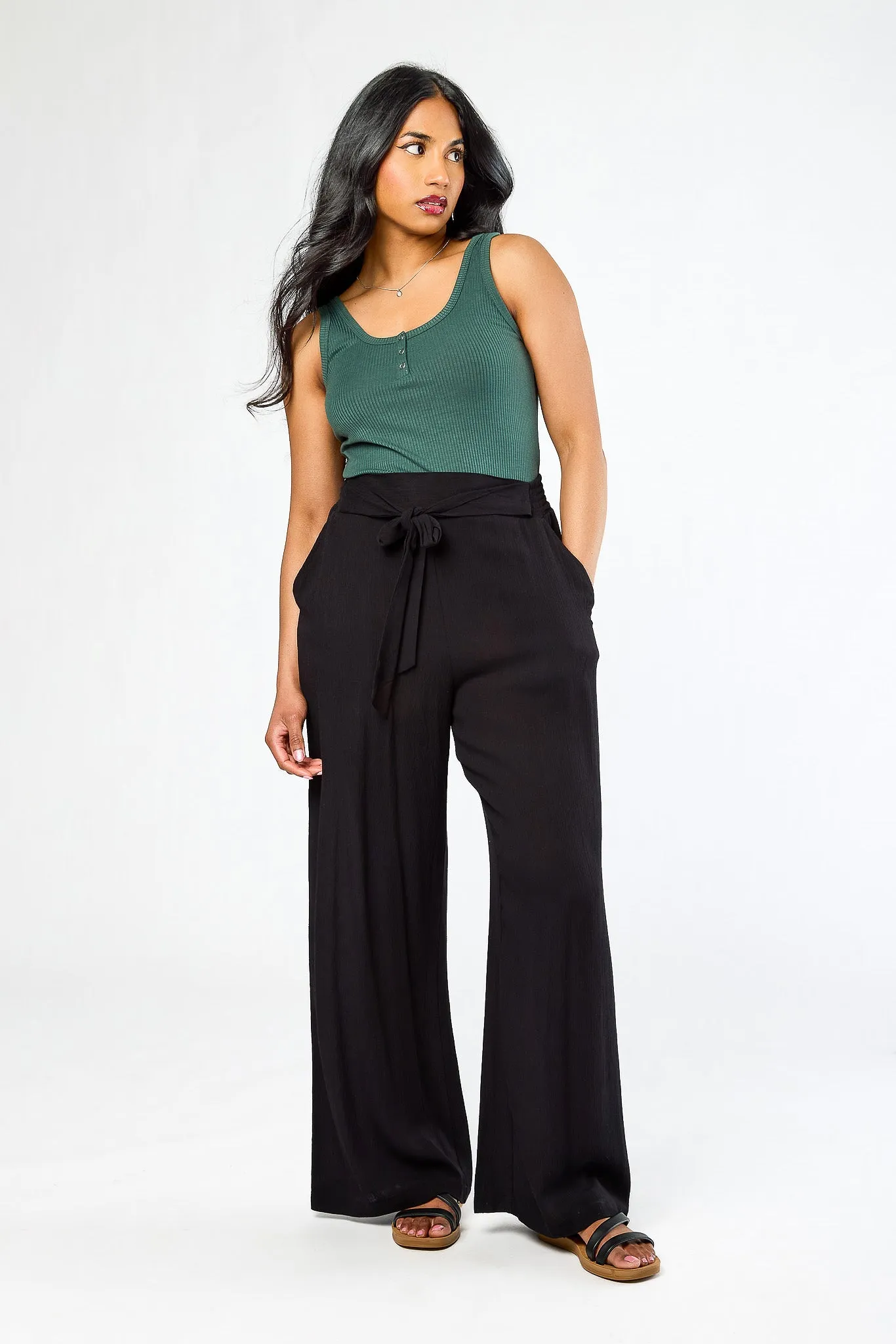 Rayon Gauze Tie-Belt Palazzo Pant sold by Eclipse