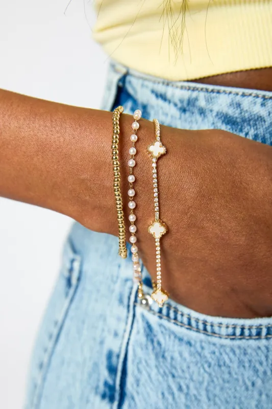 Clover, Pearl & Stretch Bead Bracelet Set made by Eclipse