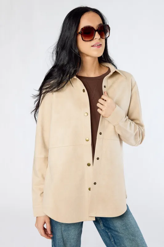 Sueded Snap-Front Shirt with Seam Detail made by Eclipse