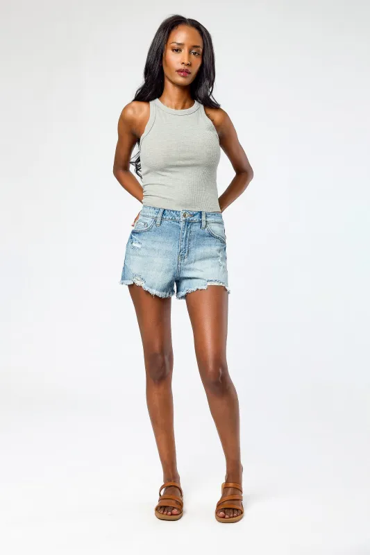 Tattoo Distressed Mid-Wash High-Rise Short sold by Eclipse