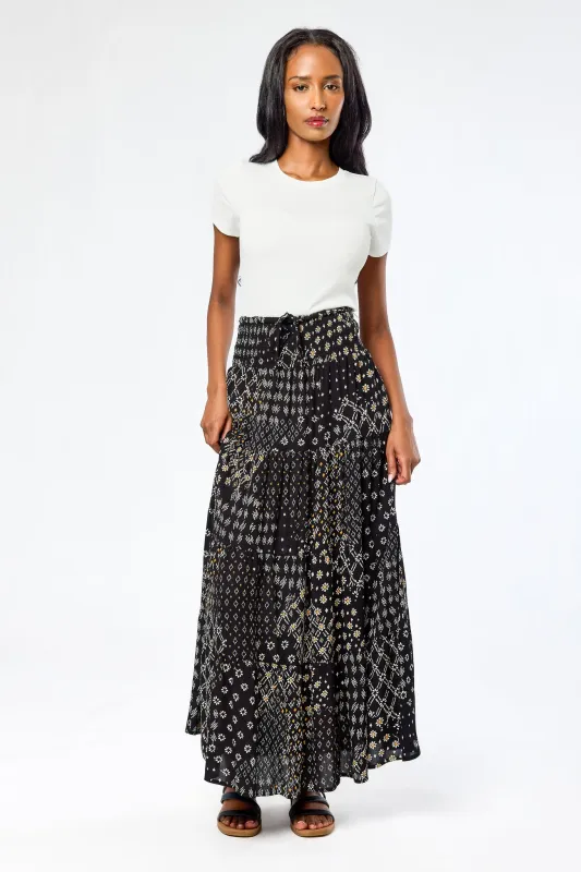 Boho Print Gauze Tiered Maxi Skirt sold by Eclipse