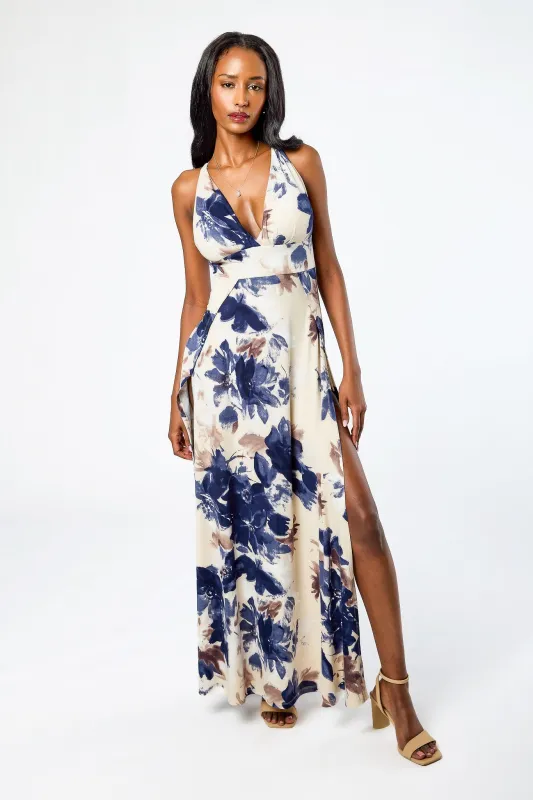Large Floral Brushed DTY Maxi Dress with Side Slits sold by Eclipse