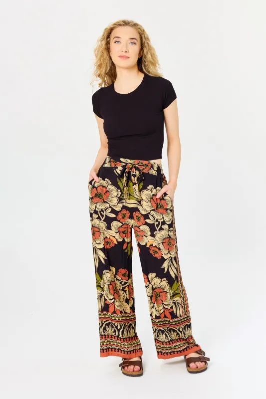 Large Floral Palazzo Pant with Tie-Belt made by Eclipse