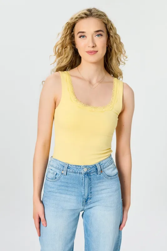 Lace Trim Square-Neck Tank Top sold by Eclipse
