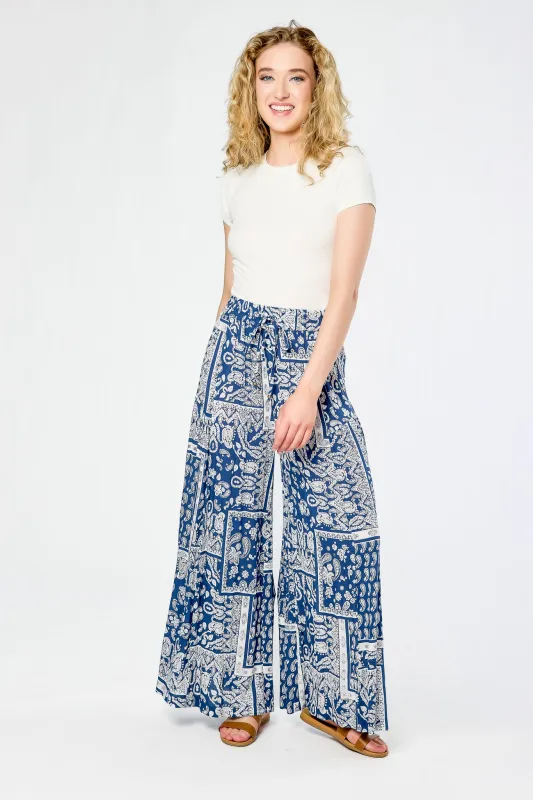 Bandana Print Palazzo Pant with Drawstring Waist made by Eclipse