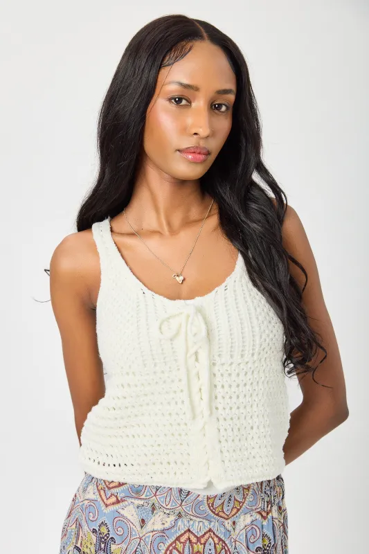 Openwork Lace-Up Sweater Tank made by Eclipse