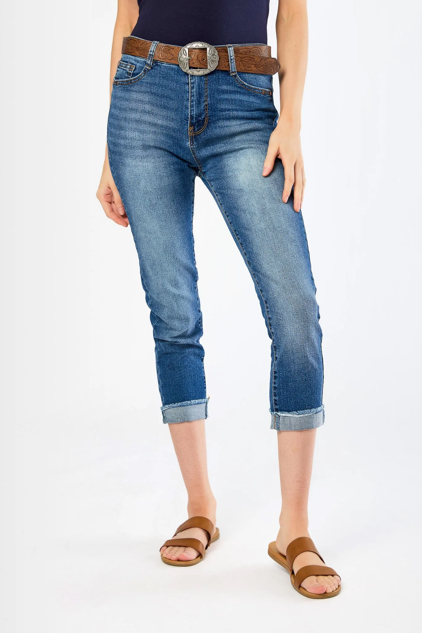 WallFlower InstaVintage Isadora Wash Fearless Curvy Hi-Rise Belted Cropped Jean sold by Eclipse product image thumbnail 3