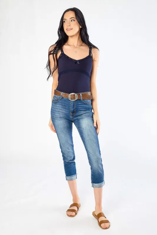 WallFlower InstaVintage Isadora Wash Fearless Curvy Hi-Rise Belted Cropped Jean made by Wallflower