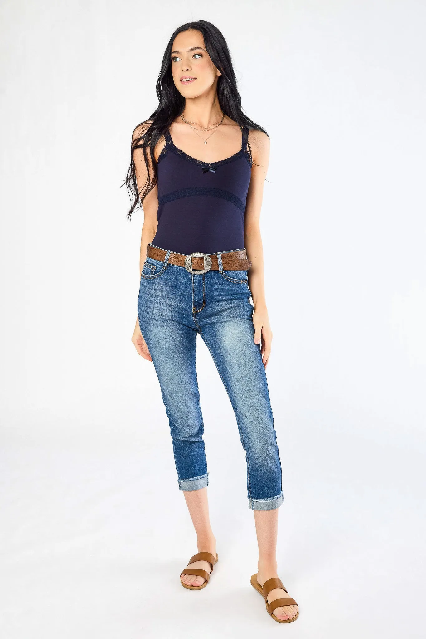 WallFlower InstaVintage Isadora Wash Fearless Curvy Hi-Rise Belted Cropped Jean sold by Eclipse