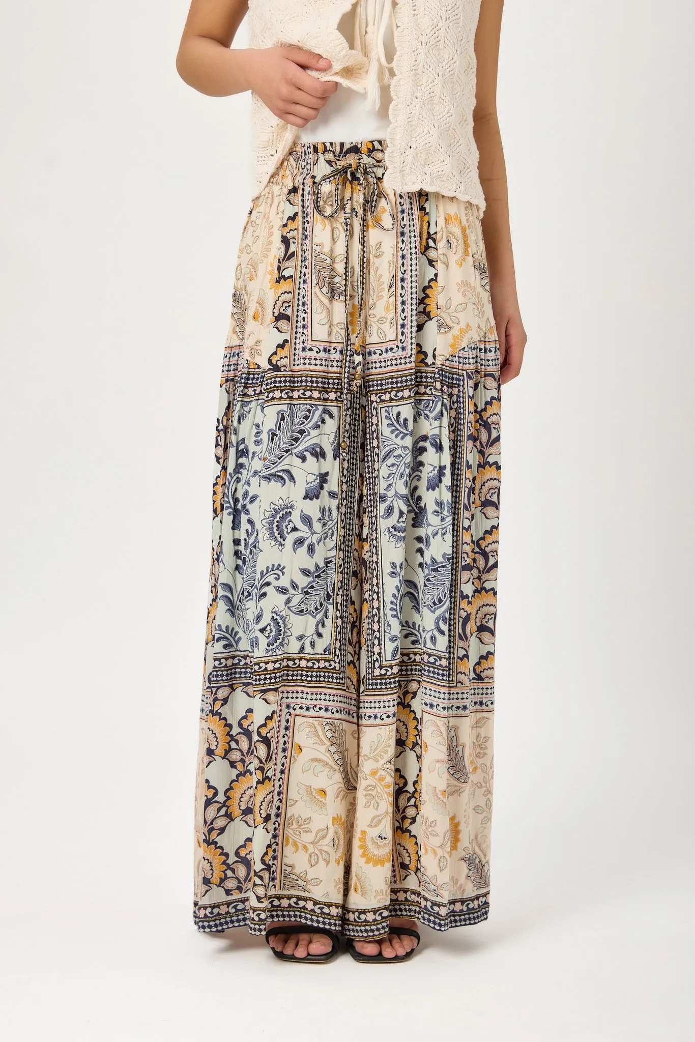 Patchwork Print Palazzo Pant with Drawstring Waist sold by Eclipse product image thumbnail 3