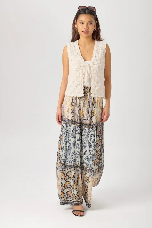 Patchwork Print Palazzo Pant with Drawstring Waist made by Eclipse