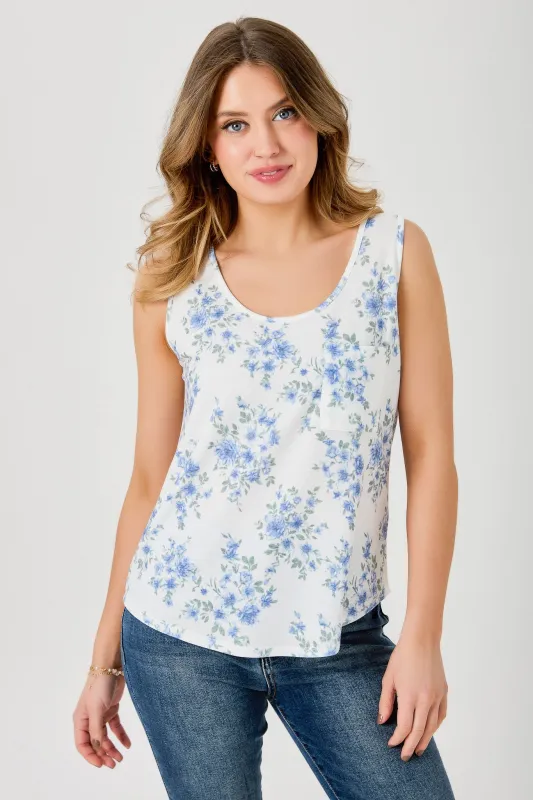 Small Floral Print Scoop-Neck Tank with Pocket made by Eclipse