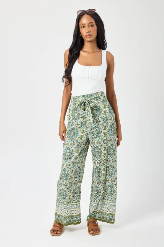 Border Print Palazzo Pant with Tie-Belt made by Eclipse