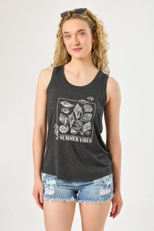 "Summer Vibes" Graphic Scoop-Neck Tank with Shirttail Hem made by Eclipse