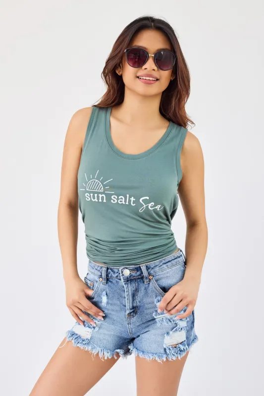 "Sun Salt Sea" Sleeveless Scoop-Neck Tank with Shirttail Hem made by Eclipse