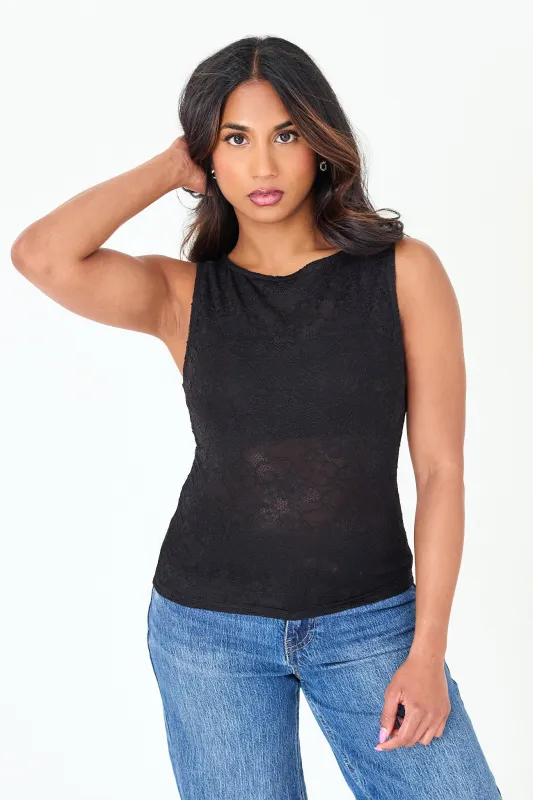 Lace Sleeveless Boat-Neck Top made by Eclipse