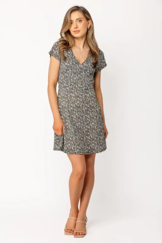 Small Ditsy Vienna Cap Sleeve Crossover Skater Dress sold by Eclipse