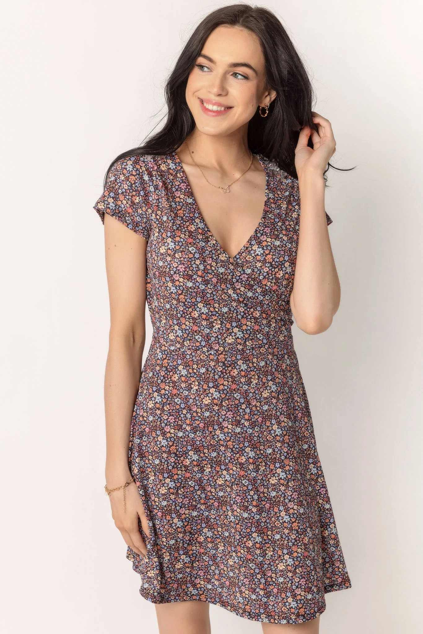 Small Ditsy Vienna Cap Sleeve Crossover Skater Dress sold by Eclipse product image thumbnail 5