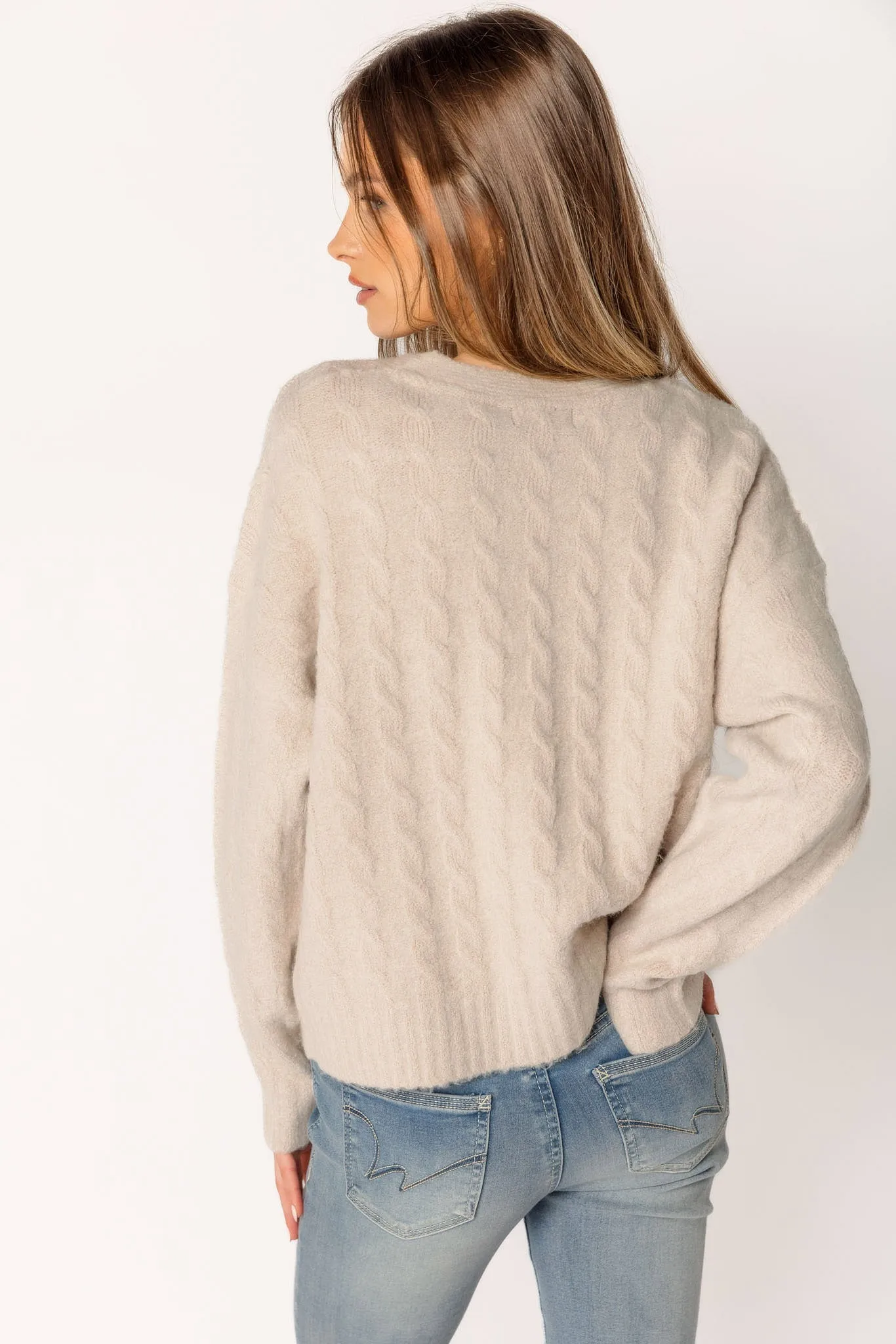 Long-Sleeve Buttoned V-Neck Cable Cardigan sold by Eclipse product image thumbnail 5