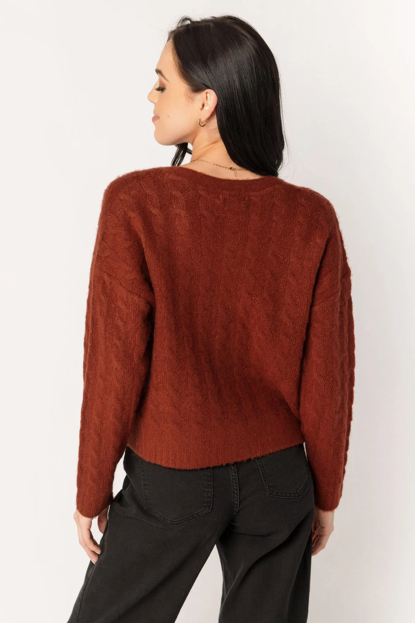 Long-Sleeve Buttoned V-Neck Cable Cardigan sold by Eclipse product image thumbnail 2