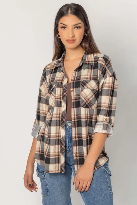 Blue & Ivory Cozy Plaid Knit Button-Up Shirt sold by Eclipse