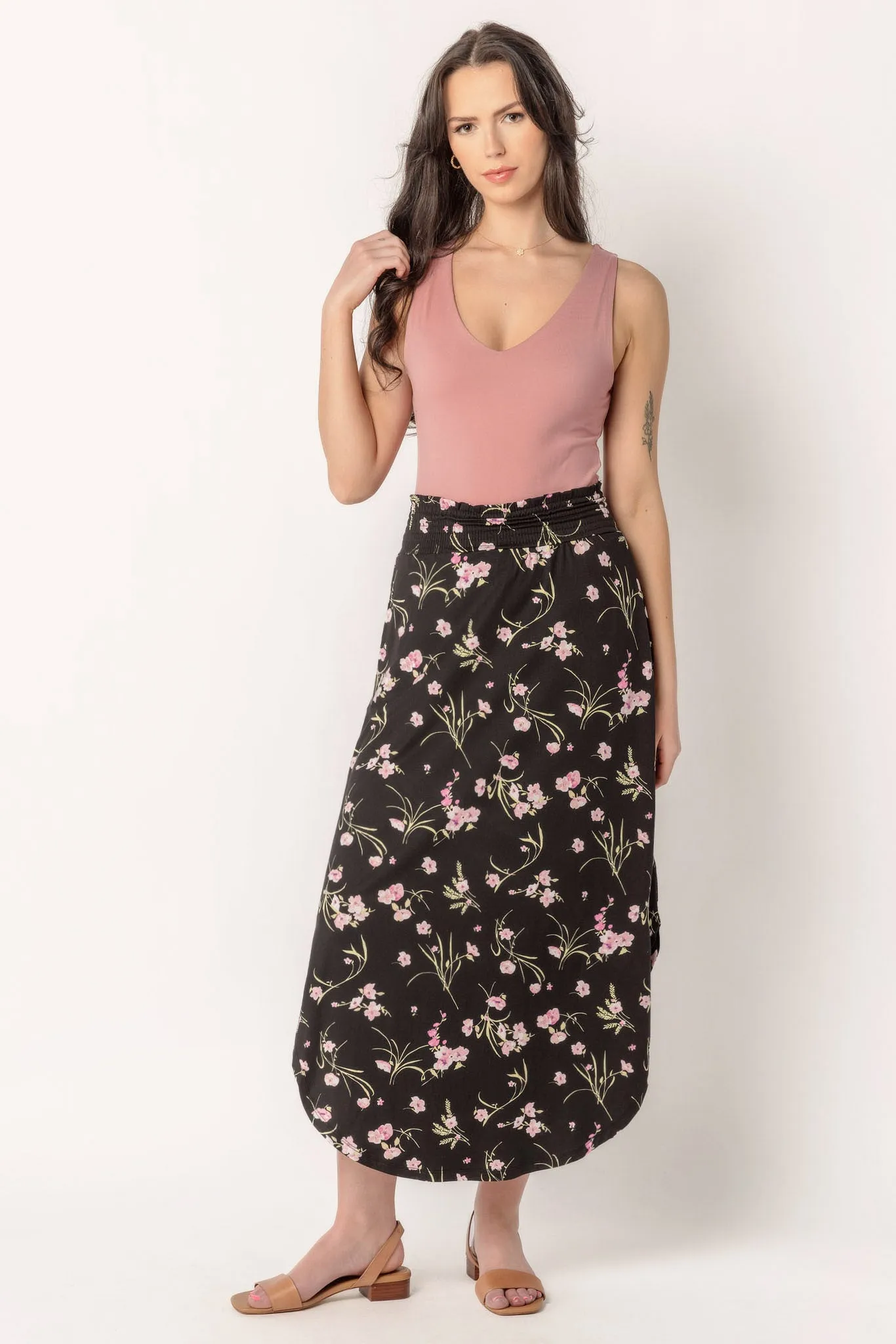 Floral Brushed Maxi Skirt and Shirttail Hem sold by Eclipse