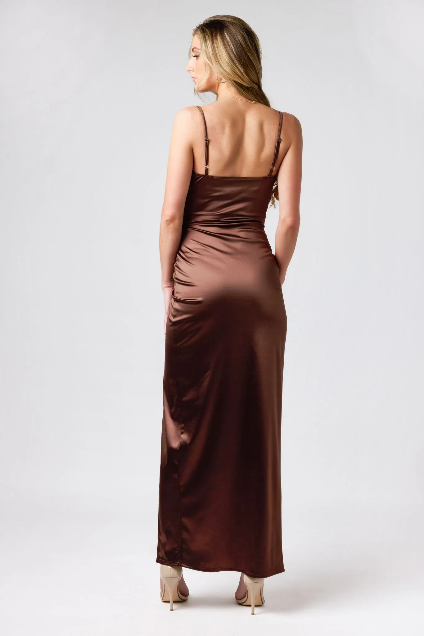 Stretch Satin Spaghetti Strap Maxi Dress with Crossover Skirt sold by Eclipse product image thumbnail 5