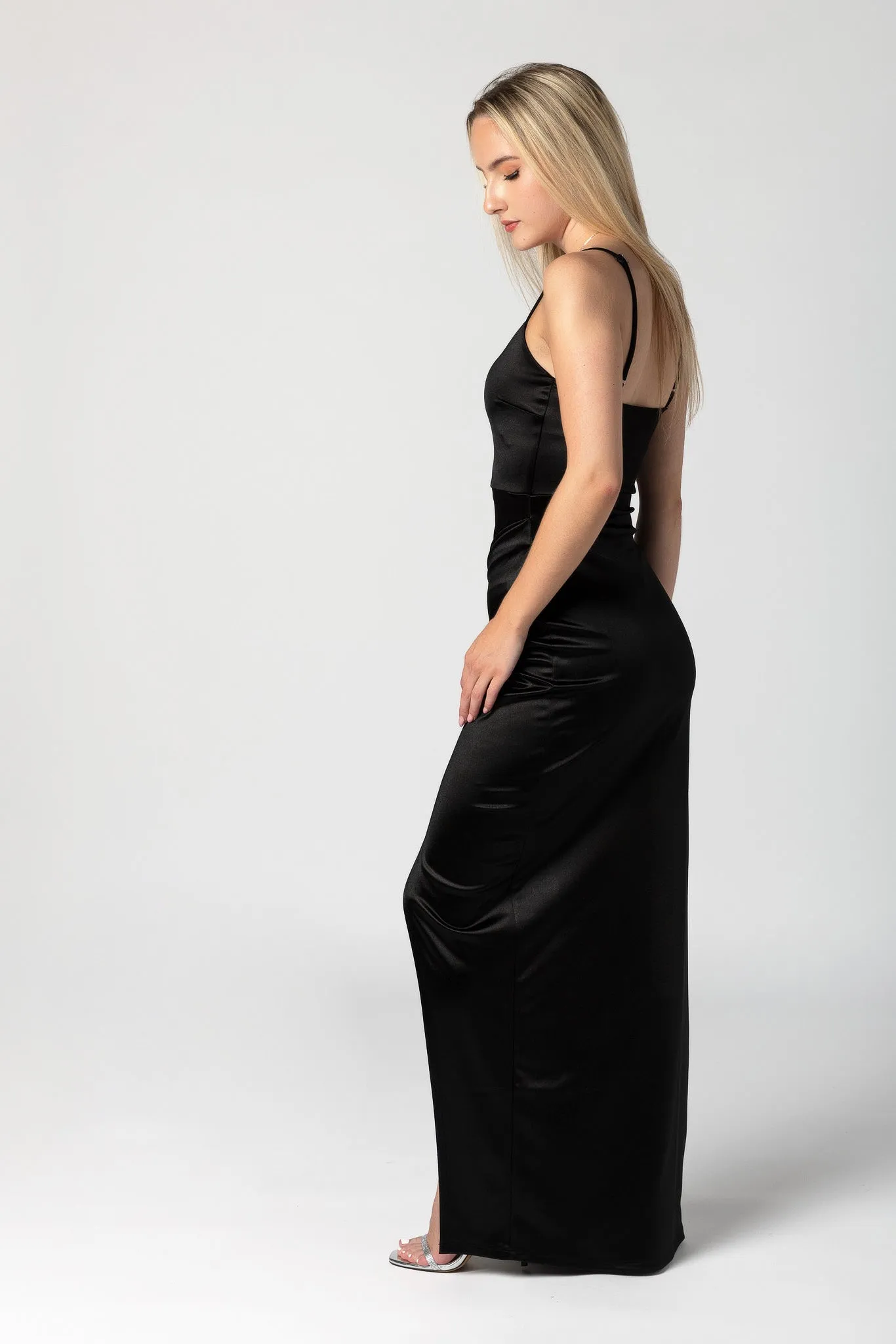 Stretch Satin Spaghetti Strap Maxi Dress with Crossover Skirt sold by Eclipse product image thumbnail 2