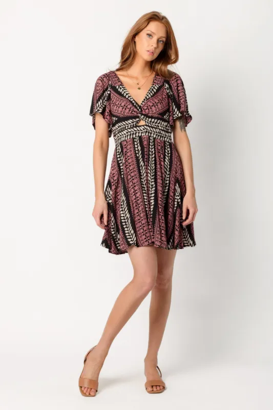 Boho Vine Bell Sleeve Knotted Bust Dress with Cut-Out sold by Eclipse