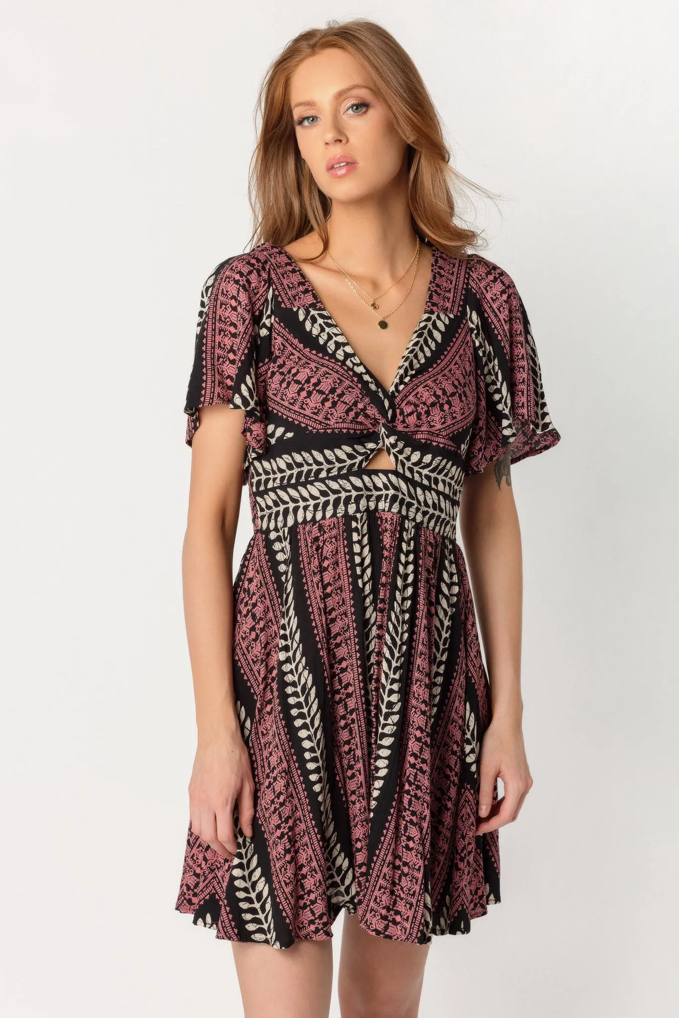 Boho Vine Bell Sleeve Knotted Bust Dress with Cut-Out sold by Eclipse product image thumbnail 3