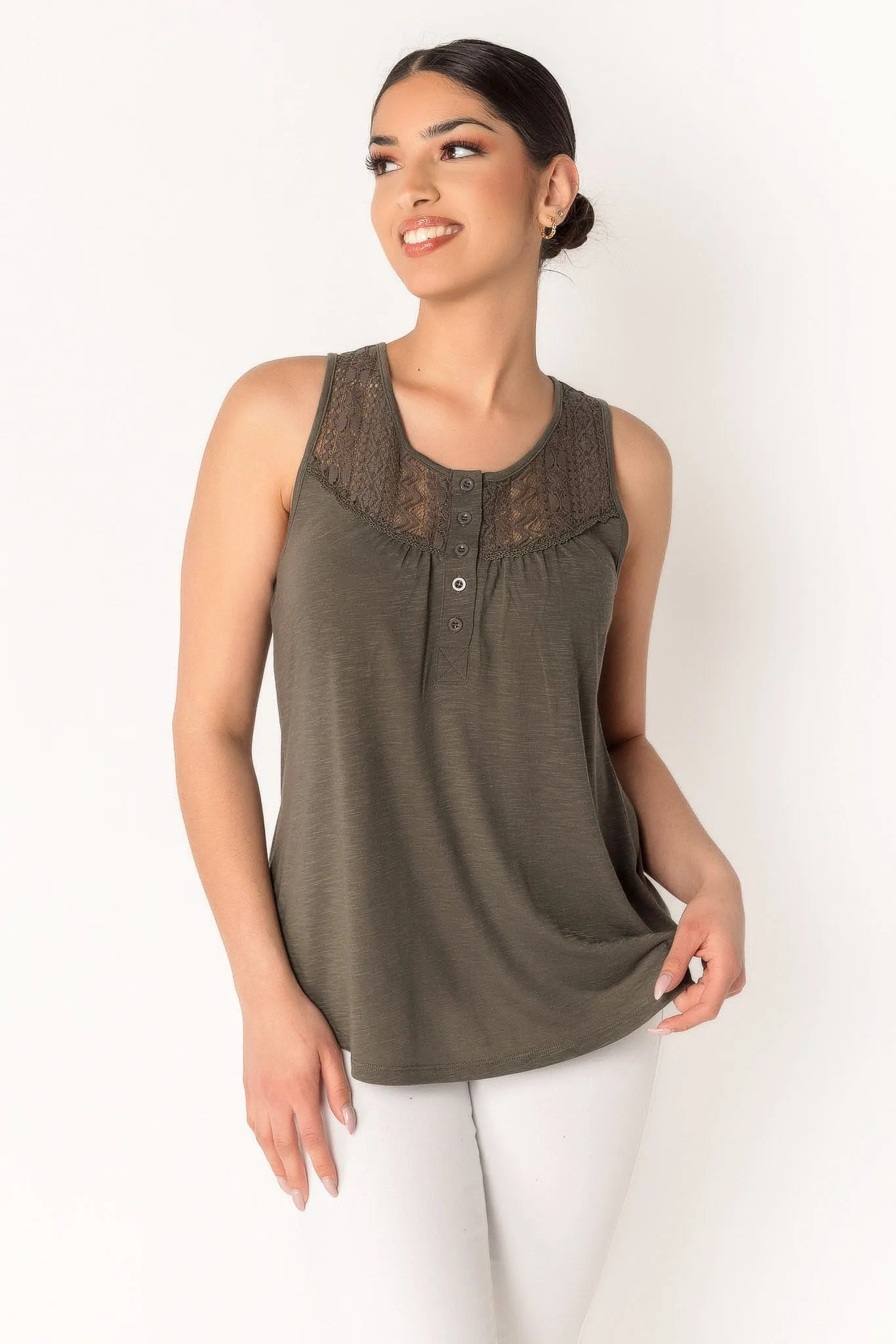 Slub Henley Tank with Lace Trim sold by Eclipse product image thumbnail 4