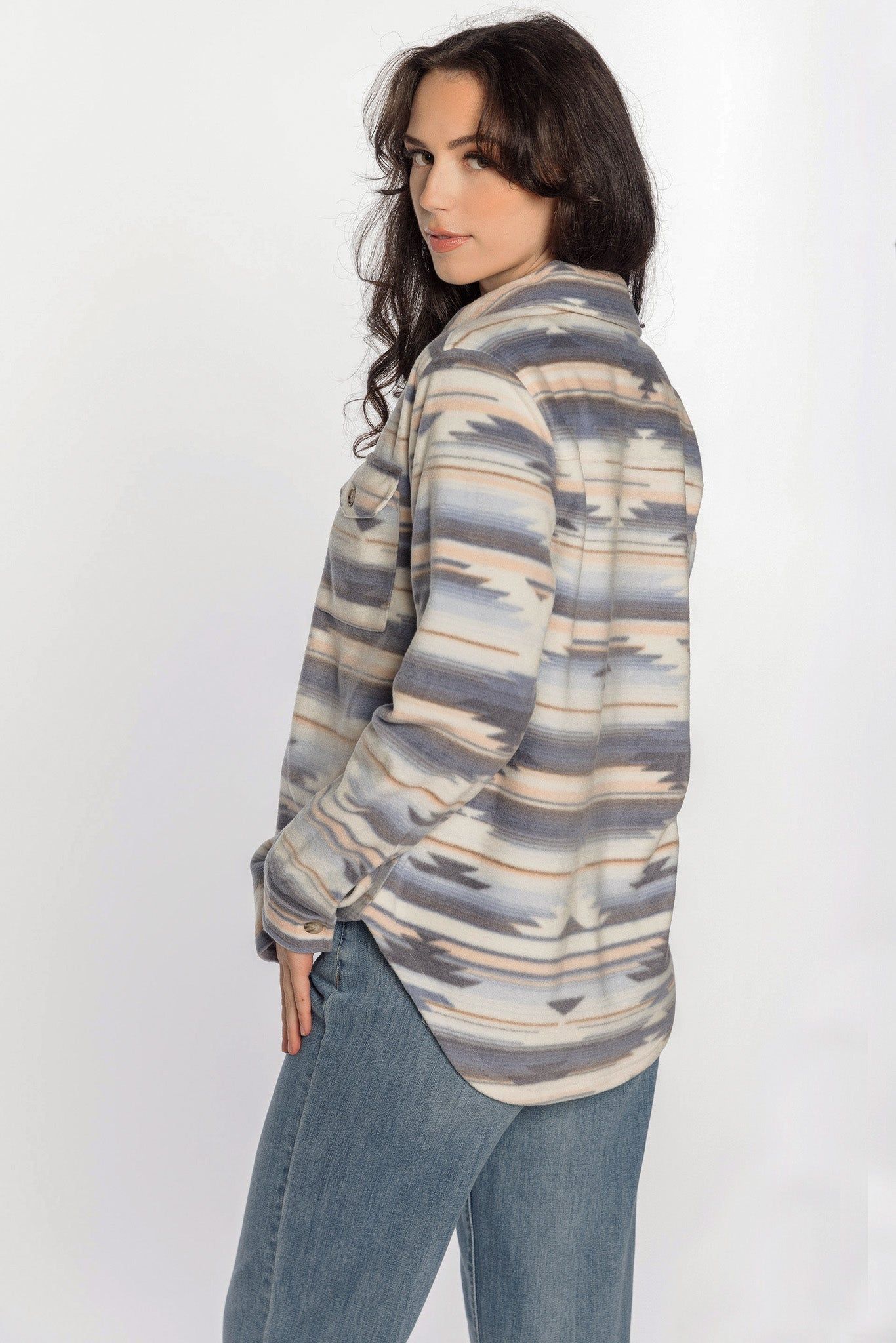 Wallflower Taylor Abstract Polar Fleece Shacket sold by Eclipse product image thumbnail 2