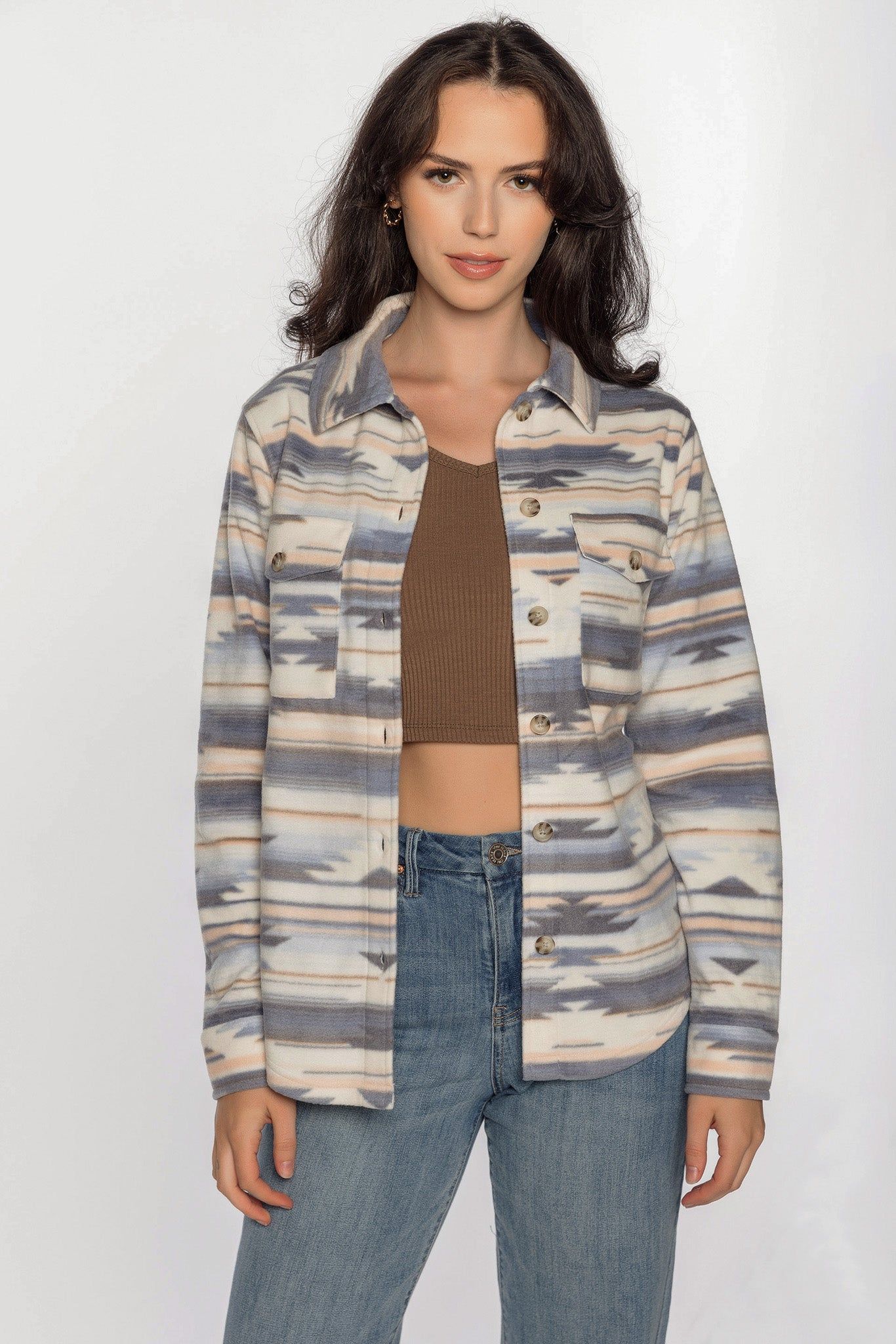 Wallflower Taylor Abstract Polar Fleece Shacket sold by Eclipse