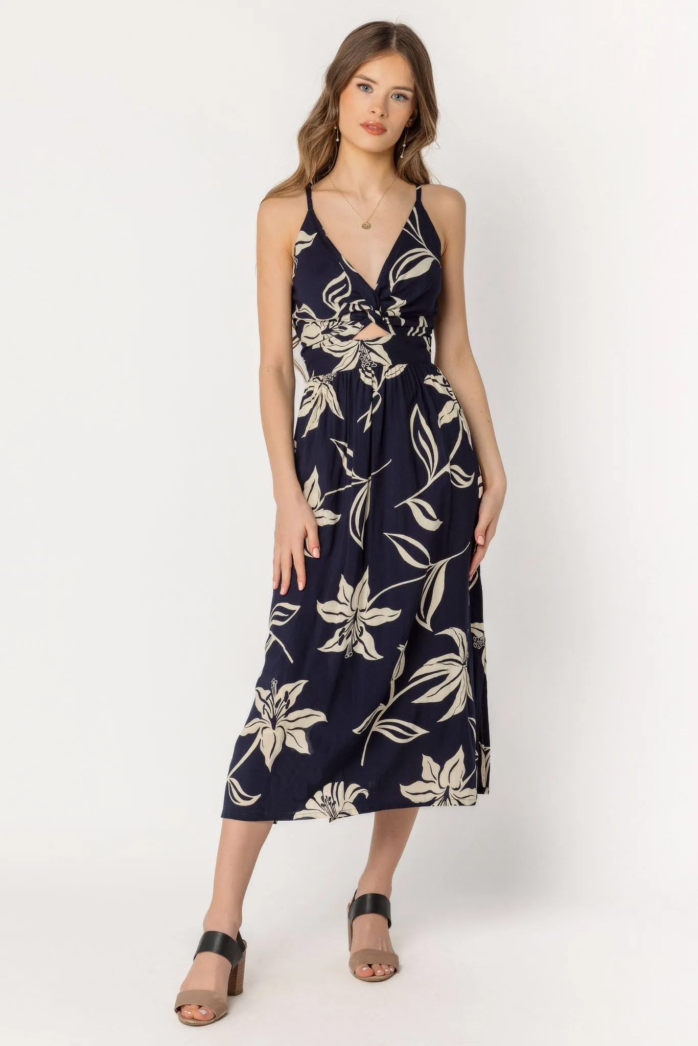 Lily Spaghetti Strap Midi Dress with Cut Out sold by Eclipse